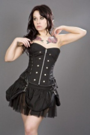  Rock overbust zip up corset in black twill Burleska rock-overbust-corset-black-twill /   / -  