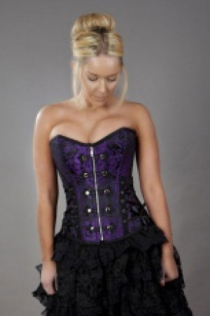  Rock overbust corset with studs in purple king brocade Burleska rock-overbust-corset-purple-king /   / -  