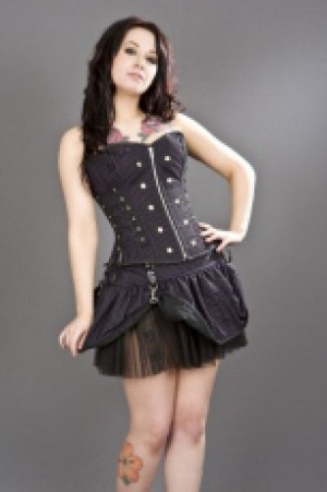  Rock overbust black and purple striped corset with studs Burleska rock-overbust-corset-purple-stripe /   / -  