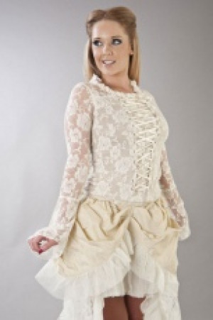  Sarah long sleeve victorian top in cream lycra and cream lace overlay Burleska sarah-top-cream-lace -  