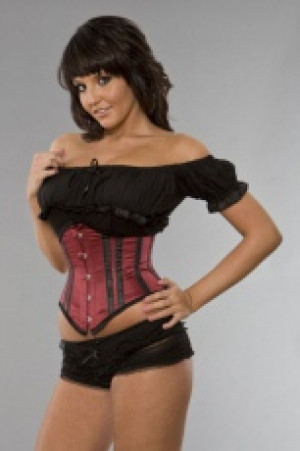  Sexy waspie waist cincher in burgundy satin with black piping Burleska sexy-waspie-burgundy-black-satin -  