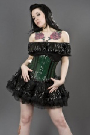  Sexy waspie waist cincher in green PVC with black piping Burleska sexy-waspie-green-black-pvc /  / -  