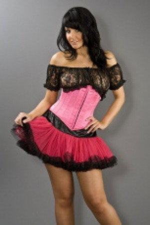  Sexy waspie hook and eye underbust corset in neon pink satin Burleska sexy-waspie-he-neon-pink -  
