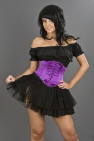  Sexy waspie hook and eye underbust corset in purple satin Burleska sexy-waspie-he-purple -  