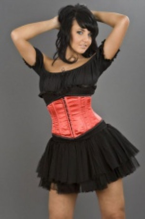  Sexy waspie hook and eye underbust corset in red satin Burleska sexy-waspie-he-red -  