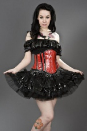  Sexy waspie waist cincher in red PVC with black piping Burleska sexy-waspie-red-black-pvc /  / -  
