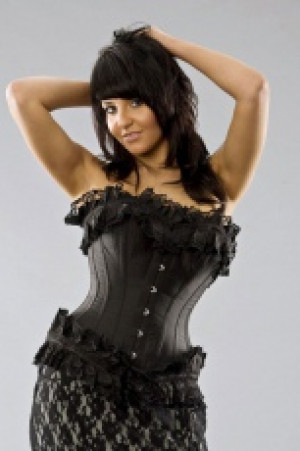  Sophia overbust steel boned corset in black taffeta Burleska sophia-overbust-corset-black-taffeta -  