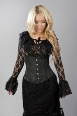  Sophisticated double steel boned underbust corset in black blossom brocade Burleska sophisticated-ub-black-blossom -  