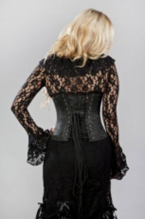  Sophisticated double steel boned underbust corset in black blossom brocade -  1