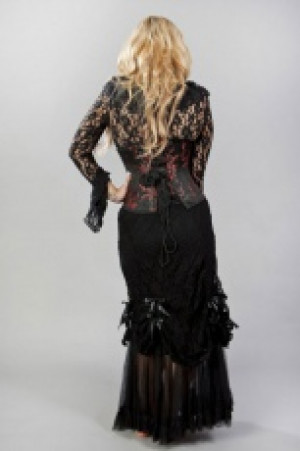  Sophisticated spiral steel boned underbust corset in black & red petals -  1