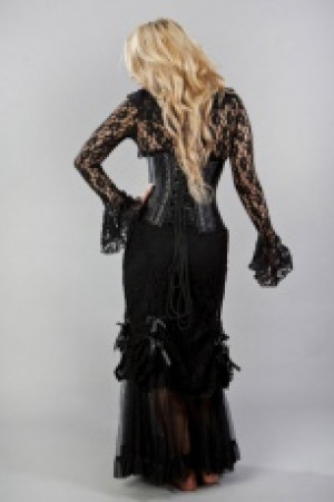  Sophisticated double steel boned underbust corset in black satin -  1