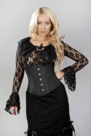  Sophisticated spiral steel boned underbust corset in black taffeta Burleska sophisticated-ub-black-taffeta -  