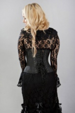  Sophisticated spiral steel boned underbust corset in black taffeta -  1