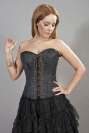  Steampunk overbust corset in black brocade Burleska steampunk-overbust-corset-black-brocade -  