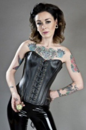  Steampunk overbust lace up corset in black matte vinyl Burleska steampunk-overbust-corset-black-matte -  