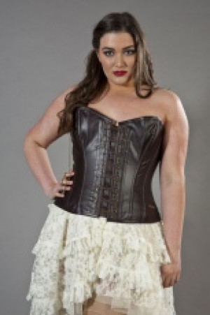  Steampunk overbust plus size corset in brown matte vinyl Burleska steampunk-overbust-corset-brown-matte-plus -  
