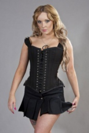  Takara overbust corset with straps in black twill and silver spikes Burleska takara-overbust-corset-black-twill-silver -  