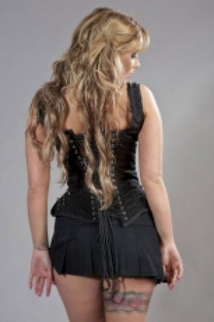 Корсет Takara overbust corset with straps in black twill and silver spikes - Изображение 1