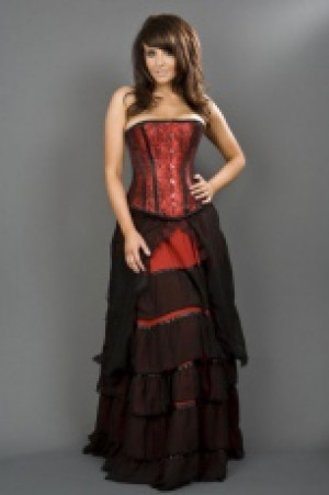  Traditional overbust corset in red satin & black spider lace overlay Burleska traditional-overbust-corset-red-black-spider -  