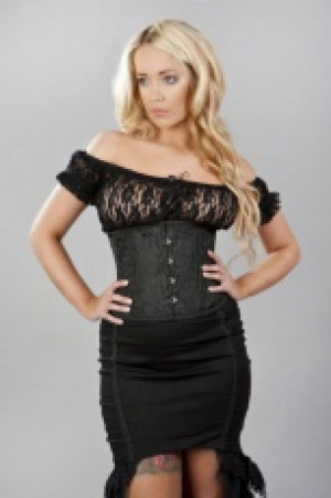  Traditional double steel boned underbust corset in black scroll brocade Burleska traditional-ub-black-scroll -  