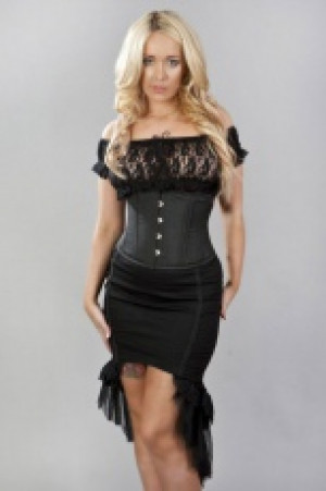  Traditional double steel boned underbust corset in black taffeta Burleska traditional-ub-black-taffeta -  