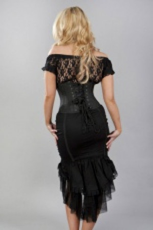  Traditional double steel boned underbust corset in black taffeta -  1