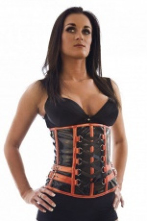  Trinity underbust corset in black PVC with red matte vinyl piping Burleska trinity-underbust-corset-black-red -  