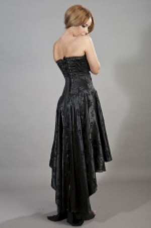  Valerie maxi corset dress in black satin flock -  1