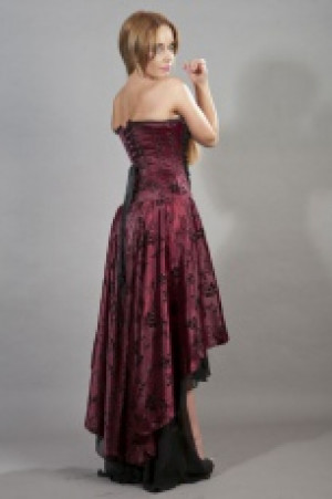  Valerie maxi corset dress burgundy satin flock -  1