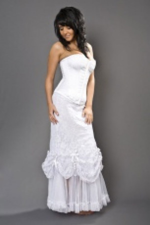  Vanity maxi skirt in white cotton & white lace overlay Burleska vanity-long-skirt-white-white-lace /   / -  
