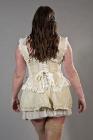  Venice overbust plus size corset with straps in cream taffeta -  1