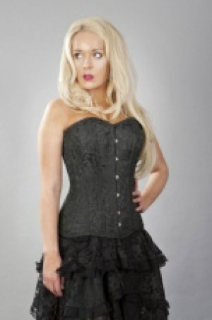  Versatile double steel boned overbust corset in black scroll brocade Burleska versatile-ob-black-scroll -  
