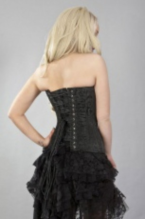  Versatile double steel boned overbust corset in black scroll brocade Burleska versatile-ob-black-scroll -  