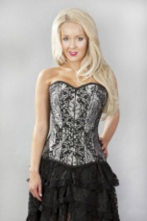  Versatile double steel boned overbust corset in silver king brocade Burleska versatile-ob-silver-king-brocade -  