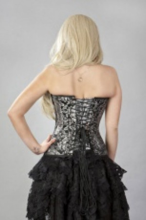  Versatile double steel boned overbust corset in silver king brocade -  1