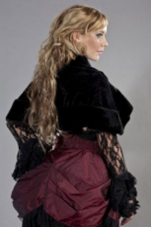  Victorian bolero shrug in black velvet & black fur -  1