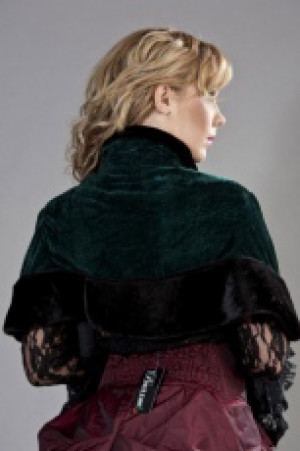  Victorian bolero shrug in green velvet & black fur -  1