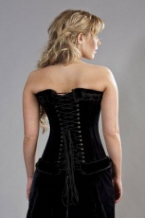  Victorian overbust corset black flock & black fur -  1