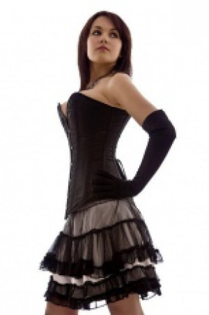  Victorian overbust steel boned long line corset in black satin Burleska victorian-overbust-corset-black-satin -  
