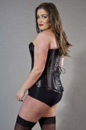  Victorian overbust plus size corset in black satin /  -  1