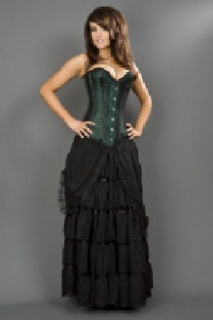  Victorian overbust corset in green satin & black spider lace overlay Burleska victorian-overbust-corset-green-black-spider -  