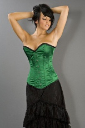  Victorian overbust long line corset in green satin Burleska victorian-overbust-corset-green-satin -  