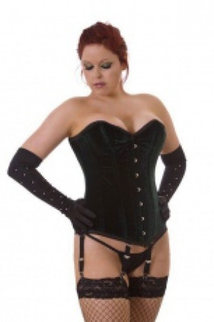  Victorian overbust long line corset in green velvet Burleska victorian-overbust-corset-green-velvet -  