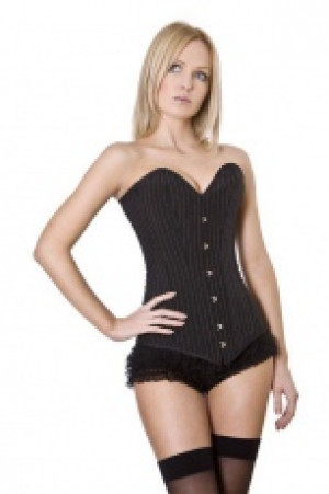  Victorian overbust long line corset in pinstripe Burleska victorian-overbust-corset-pinstripe -  