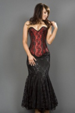  Victorian overbust corset in red satin & black lace overlay Burleska victorian-overbust-corset-red-black-lace -  