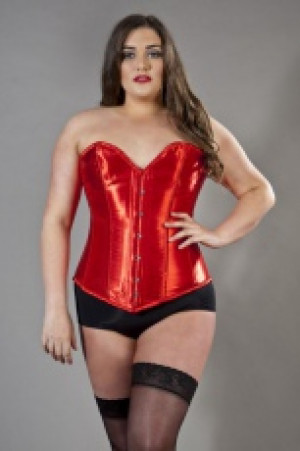  Victorian overbust plus size corset in red satin Burleska victorian-overbust-corset-red-satin-plus -  