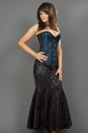  Victorian overbust corset in turquoise satin & black lace overlay Burleska victorian-overbust-corset-turquoise-black-lace -  