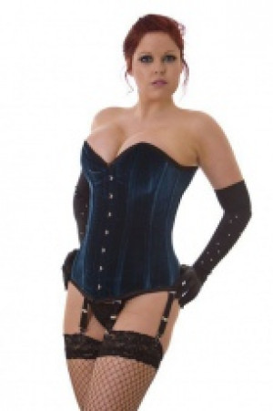  Victorian overbust long line corset in turquoise velvet Burleska victorian-overbust-corset-turquoise-velvet -  