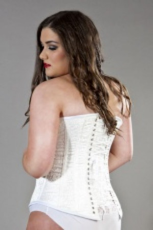  Victorian overbust plus size corset in white brocade /   -  1