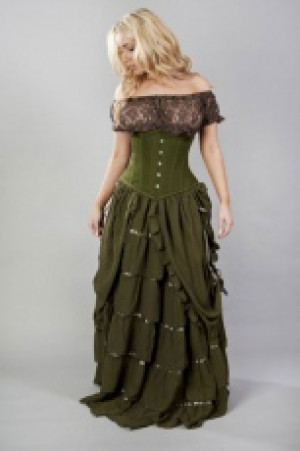  Victorian gothic long skirt in olive green chiffon Burleska victorian-skirt-olive-chiffon -  
